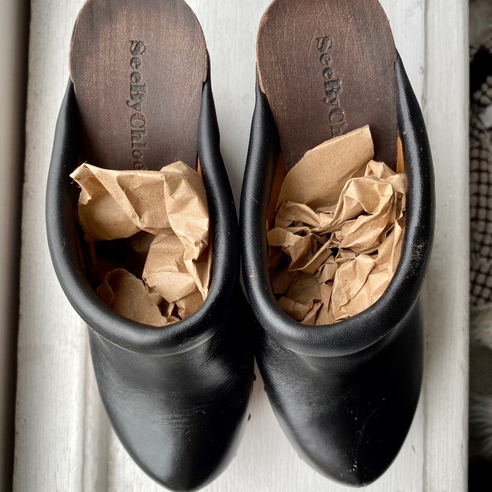 See by Chloe Black Clive Wedge Clogs (EU 36)